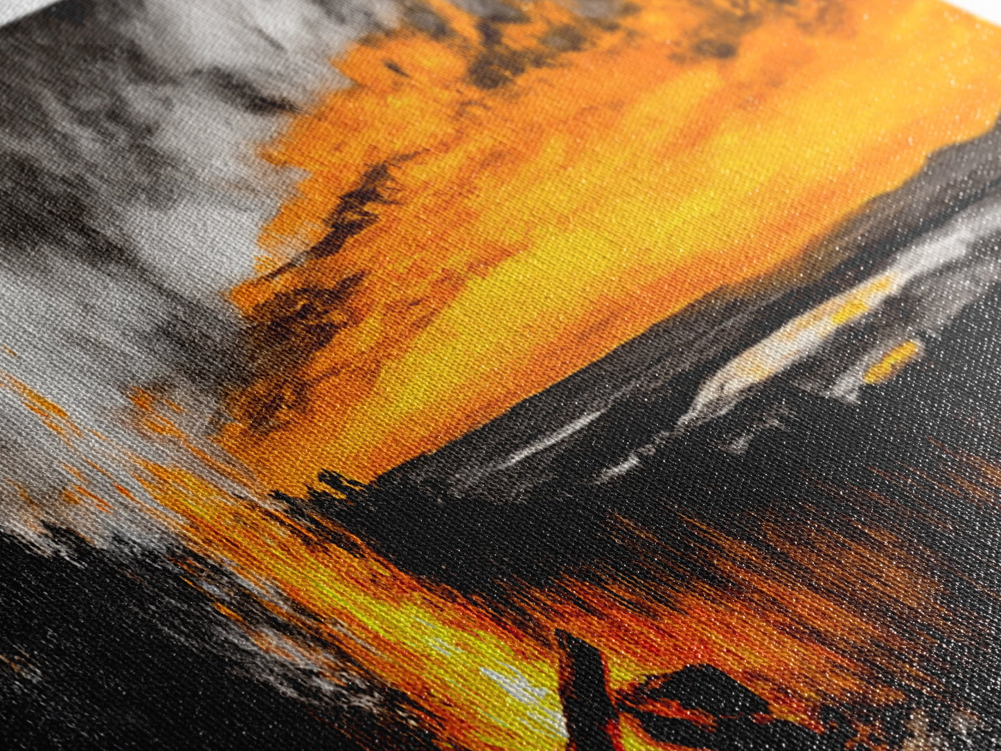 Sunset Bonfire, Rustic Art, Cozy Cabin Decor, Canvas Print, Fall Landscape, Nature Wall Art, Warm Glow Artwork, Mountain Retreat Art