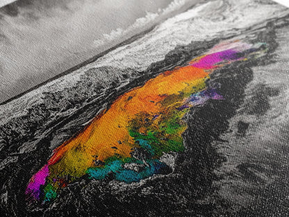 Vibrant Ocean Rock, Colorful Pool, Dramatic Sky, Canvas Print, Abstract Seascape, Modern Wall Art, Unique Art Piece, Living Room Decor