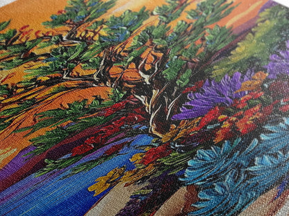 Sunset Tree, Wildflowers Desert, Canvas Print, Autumn sunset art, southwestern nature decor, boho fall home accent, canyon wall painting