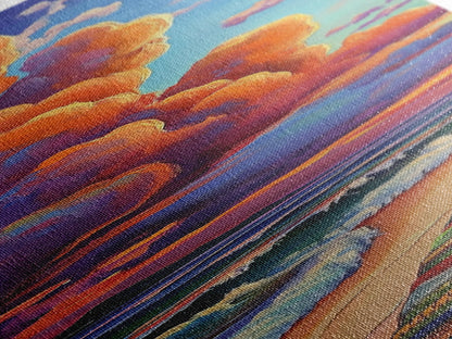 Ocean, Sunset, Blankets, Beach - Framed Canvas Print, Cozy Coastal Wall Art, Warm Sunset Beach Decor, Serene Bedroom, Entryway Accent