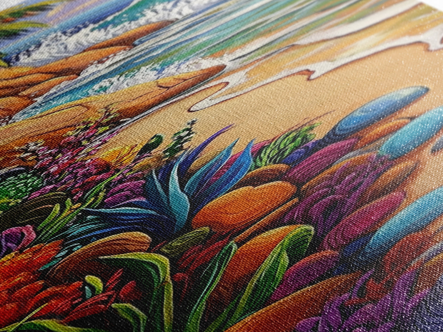 Beach, Plants, Vibrant, Tropical - Canvas Print, Colorful Coastal Art, Tropical Wall Decor, Boho Beach House Accent, Summer Canvas Piece