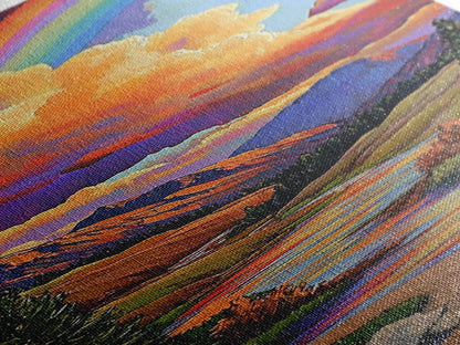 Rainbow Mountains, Sunset, Reflection, Framed Canvas Print, Rainbow landscape canvas, colorful scenic view, cabin wall art, mountain decor