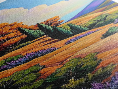 Autumn Hillside, Trees, Landscape — Framed Canvas Print of fall countryside with trees, perfect Fall Bedroom Art or Rustic Living Room Wall Art