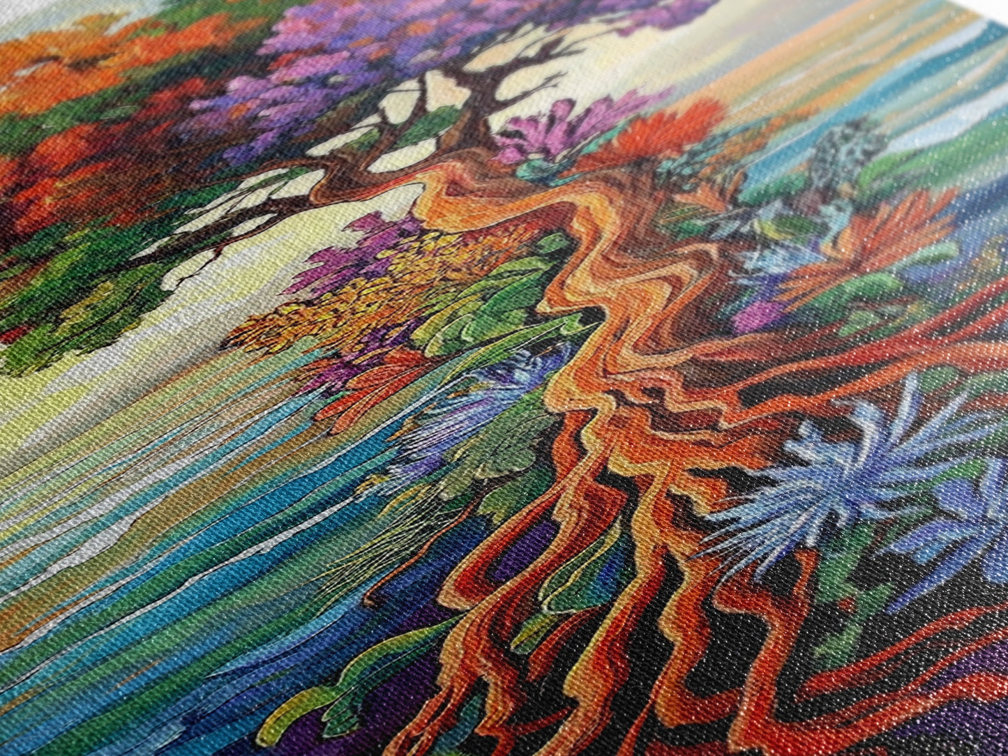 Tree of Life, Vibrant Roots, Abstract Nature Scene, Framed Canvas Print, Bohemian Home Art, Whimsical Bedroom Decor, Colorful Spiritual Art