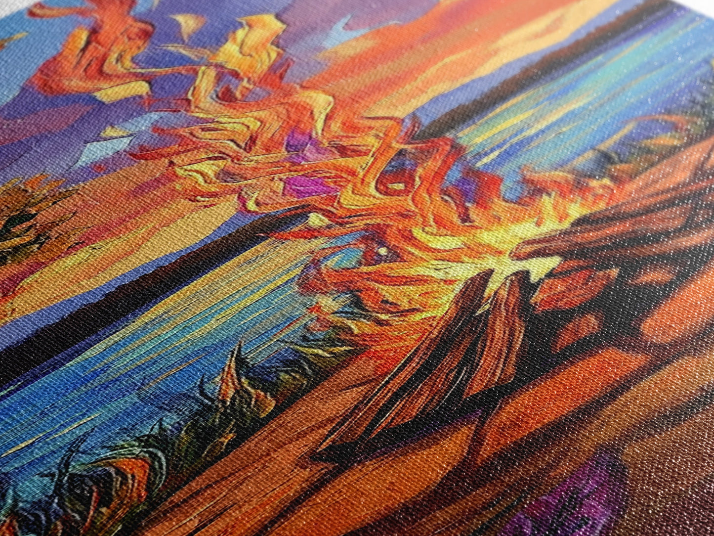 Campfire Flames, Sunset Lake – Rustic Firepit Wall Art, Cozy Cabin Vibes, Autumn Nature Scene, Framed Canvas Print, Lodge Decor