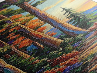 Forest Path, Trees, Autumn - Canvas Print, cozy fall forest wall art, cabin aesthetic, rustic woodland decor, hallway or reading nook wall art