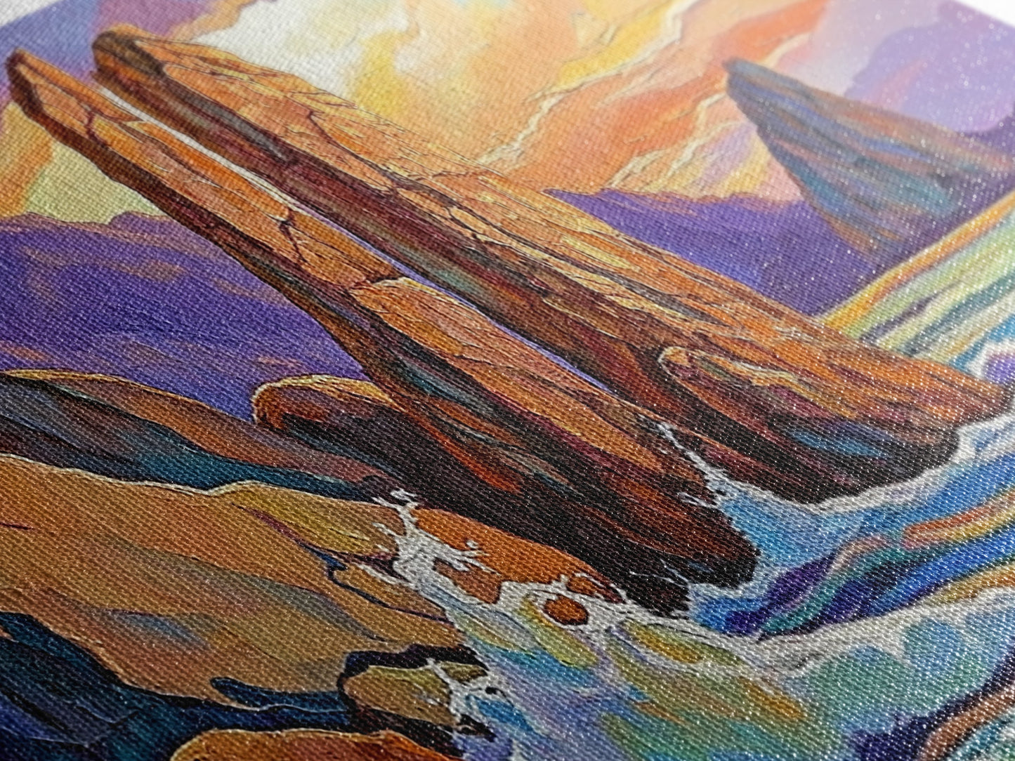 Ocean Rocks, Waves, Sunrise, Framed Canvas Print, Coastal Landscape Art, Nautical Beach Wall Decor, Ocean Sunset Art, Bedroom Accent