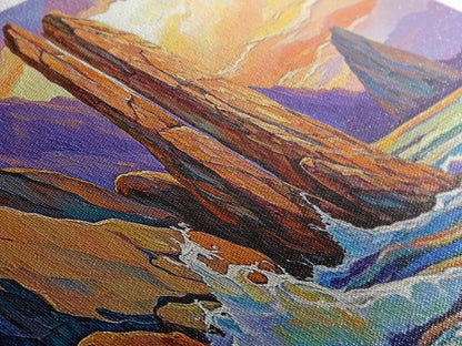 Ocean Rocks, Waves, Sunrise, Framed Canvas Print, Coastal Landscape Art, Nautical Beach Wall Decor, Ocean Sunset Art, Bedroom Accent