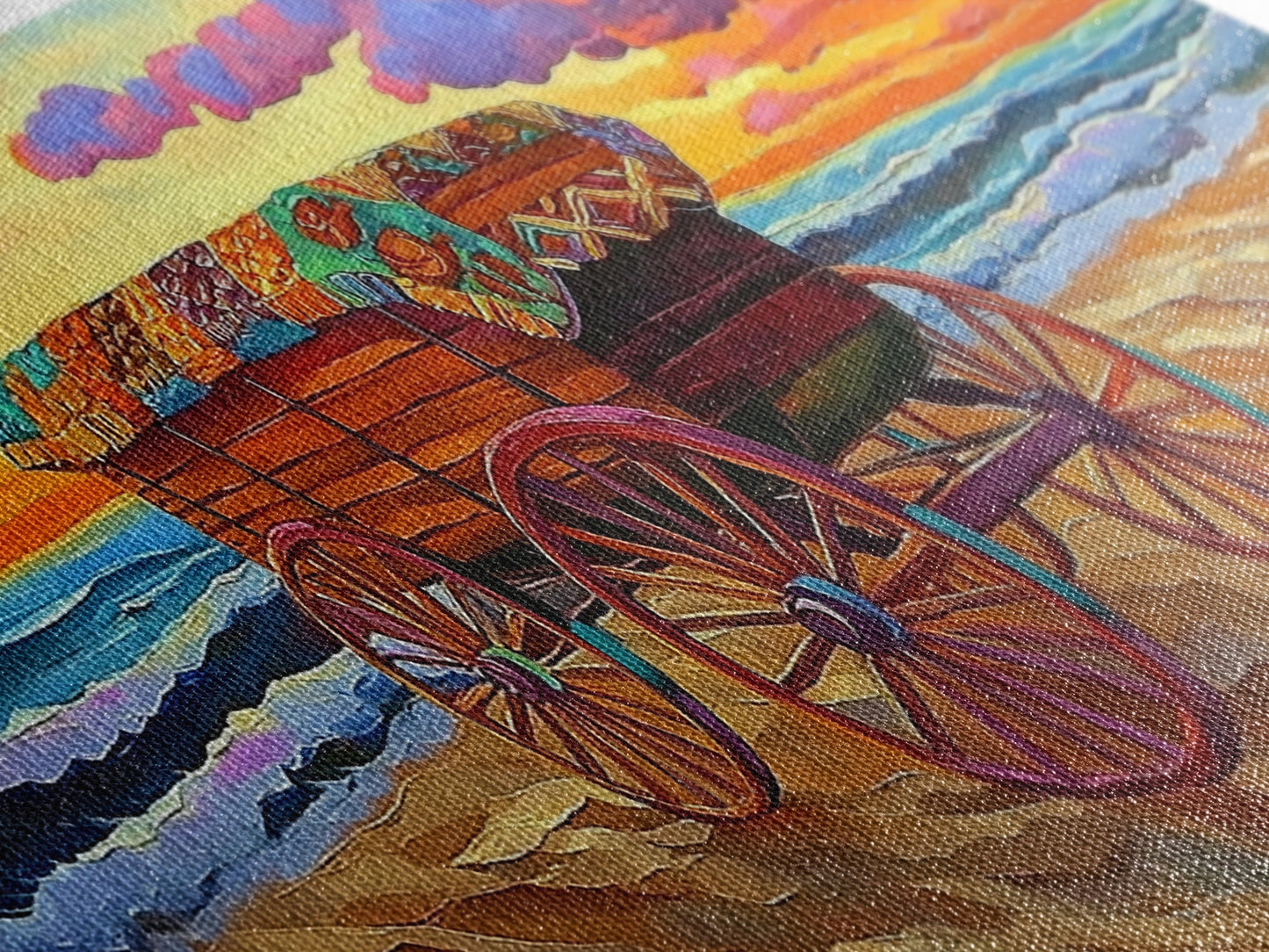Beach Wagon, Sunset, Decor, Framed Canvas Print western wall art, desert decor, living room boho art, rustic coastal art, beach house