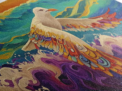 Seagull Ocean, Wings, Framed Canvas Print, Whimsical Bird Wall Art, Nautical Coastal Decor, Colorful Beach Painting, Boho Wall Art