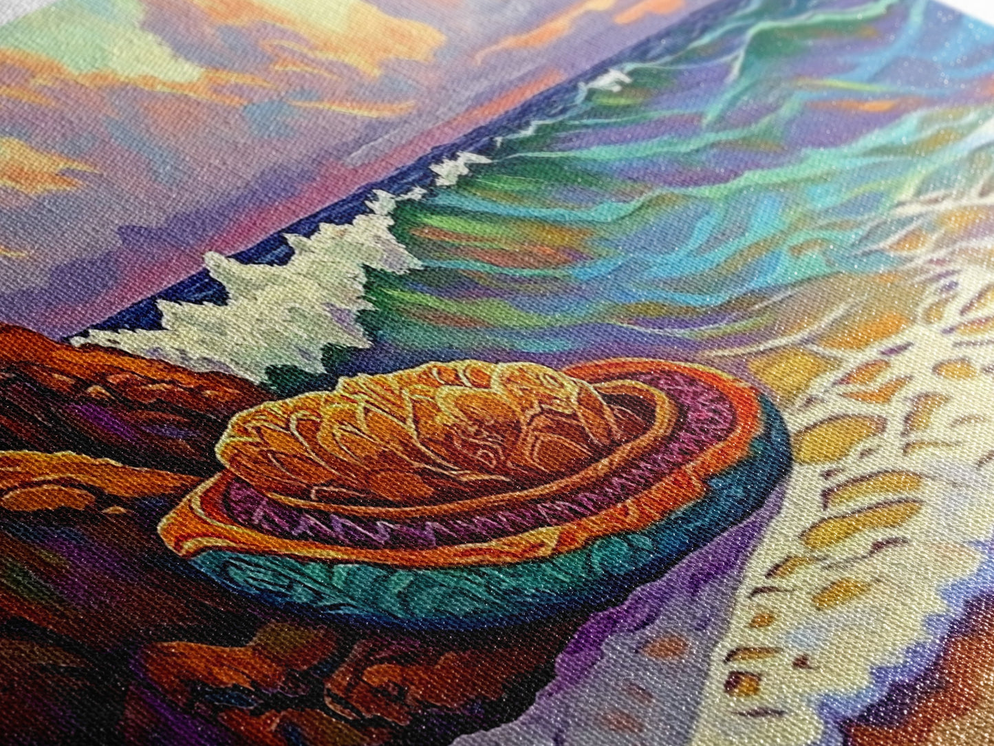 Conchas Beach, Sunset, Waves, Canvas Print, Mexican sweet bread art, kitchen wall decor, colorful bakery art, beach wall painting