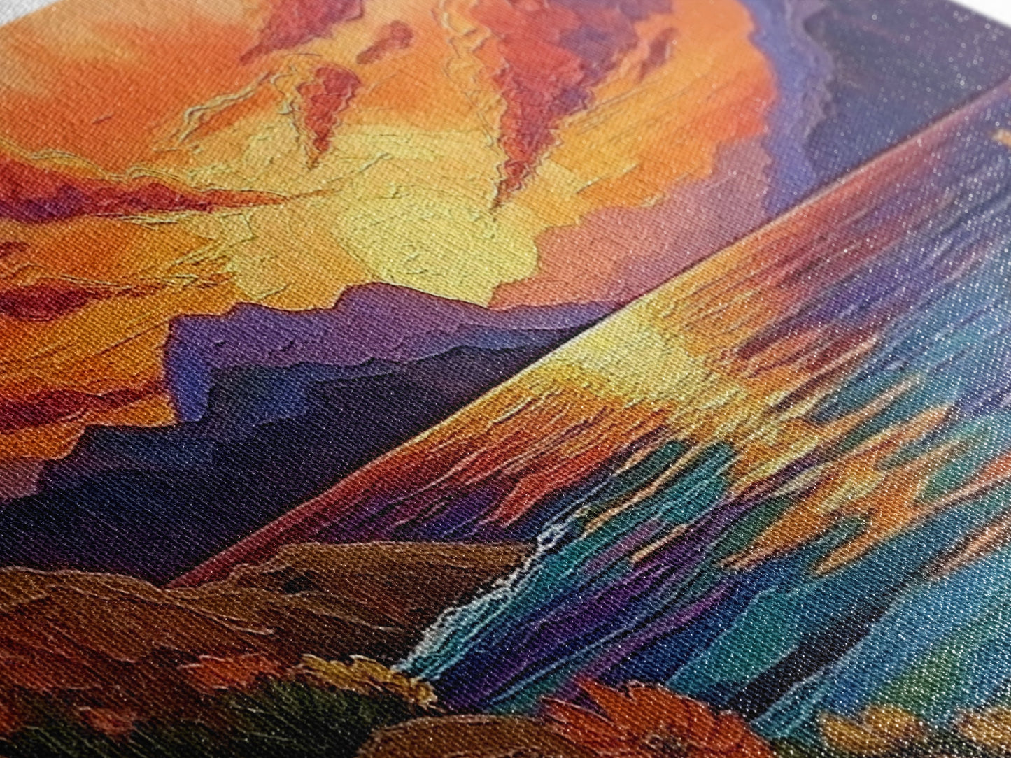 Sunset Coastal, Landscape, Vibrant Colors, Framed Canvas Print, Boho Beach Art, Living Room Wall Decor, Nature Painting, Summer Vibes