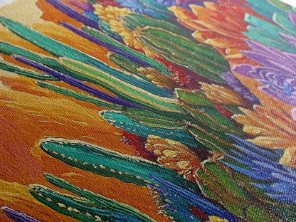 Cactus Desert, Wild, Garden, Colorful Wild Cactus Garden Canvas Print, Southwestern Desert Wall Art, Dining Room Decor, Boho Art Print