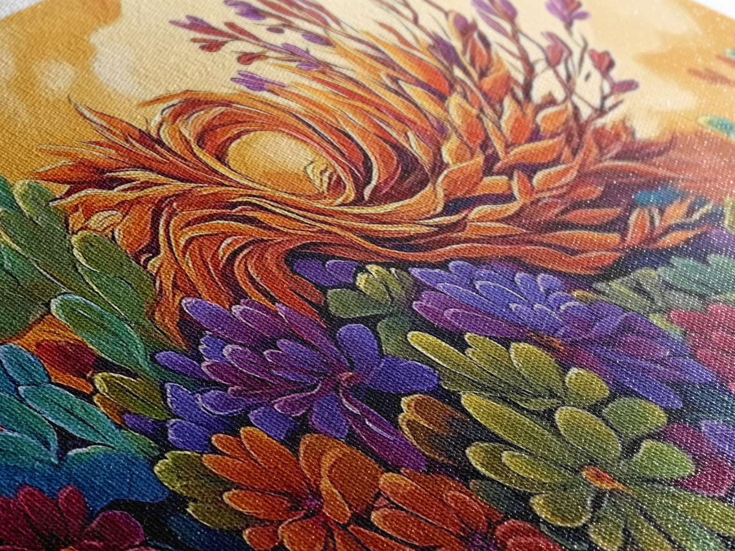 Succulent, Desert, Bloom, Sunset, Framed Canvas Print, Cactus boho art, colorful desert wall decor, Southwestern kitchen wall art