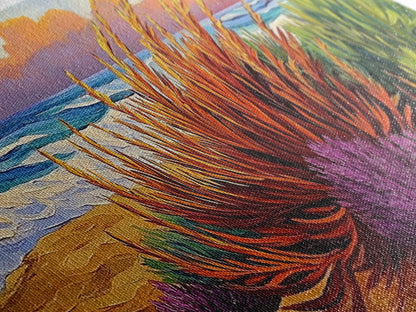 Beach, Sunset, Grasses, Coastal, Canvas Print, Tropical coastal wall art, desert beach boho art, modern bathroom art, hallway decor