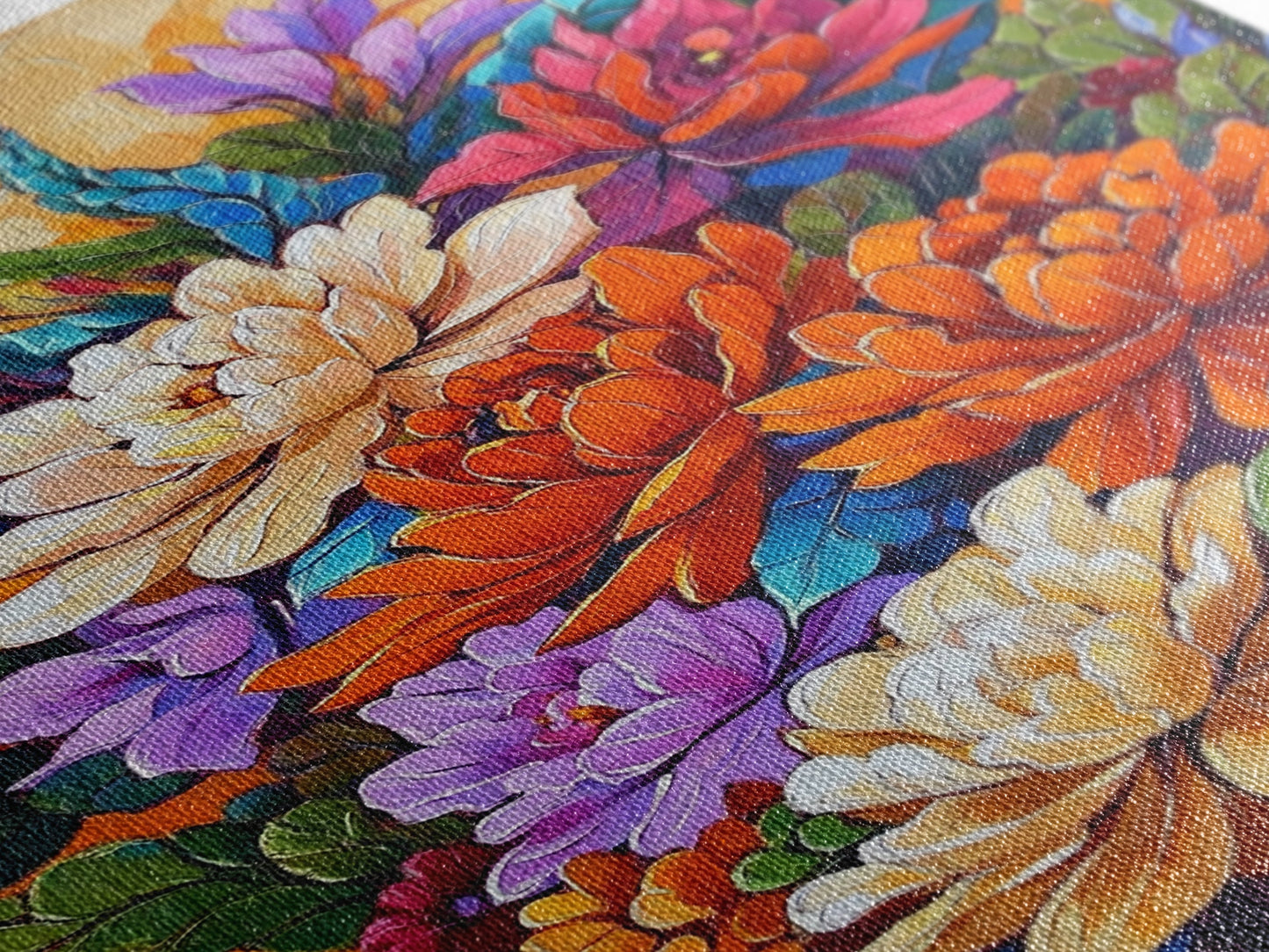 Floral Boho, Bright, Fall, Canvas Print vibrant flower bouquet wall art, fall floral wall decor, dining room print, bohemian art gift