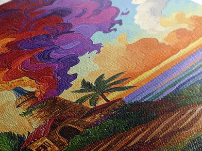 Lighthouse Sunset, Tropical, Path, Canvas Print, Colorful coastal home décor, beach house art, tropical living room wall painting