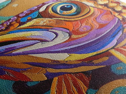 Fish Colorful, Tropical, Bold, Framed Canvas Print, vibrant ocean art, coastal bathroom decor, abstract tropical fish painting, boho beach