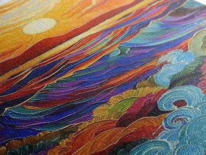 Sunset Ocean, Waves, Framed Canvas Print, Vibrant Abstract Seascape Wall Art, Colorful Ocean Decor, Living Room Statement Art