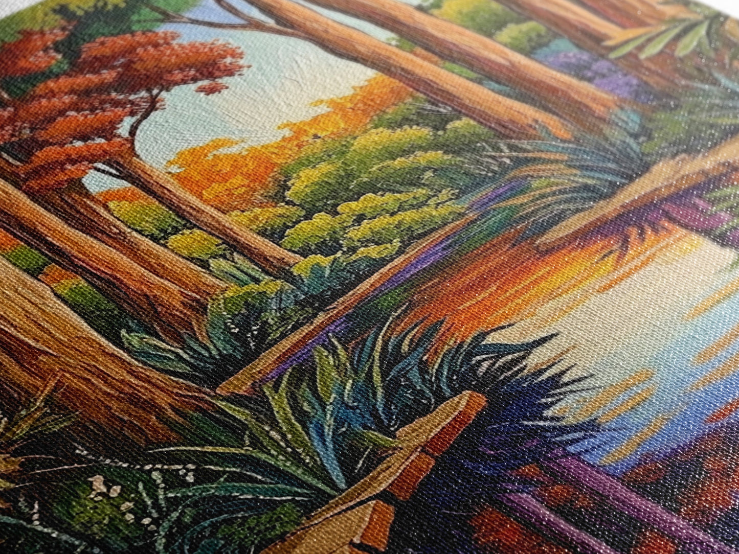 Forest Creek, Autumn, Framed Canvas Print, Tranquil Fall Landscape Wall Art, Vibrant Nature Decor, Woodland Boho Style, Bedroom Wall Art