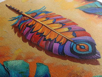 Bold Feather, Boho, Tropical, Colorful Framed Canvas Print, Eclectic Bedroom Wall Art, Boho Style Decor, Vibrant Southwest Wall Hanging