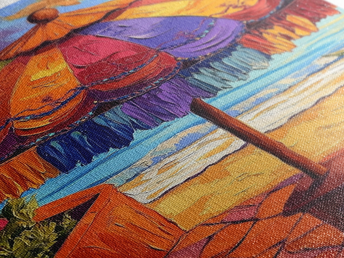 Beach Umbrella, Sunset, Framed Canvas Print, Tropical boho art, patio decor, summer beach vibe, colorful wall art, sunroom accent piece