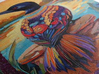 Jewel Loon, Sunset, Vibrant Bird Wall Art, Nature Wildlife Decor, Eclectic Home Accent, Living Room Boho Framed Canvas Print