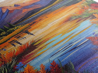 Mountain Autumn, River, Vibrant Reflection Canvas Print, Nature Wall Decor, Cabin or Lodge Living Room Art, Fall Landscape Style