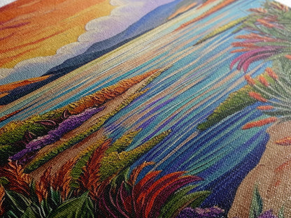 Lake Sunset, Wildflowers, Peaceful, Framed Canvas Print, Serene Nature Wall Art, Bedroom or Living Room Decor, Vibrant Landscape Style