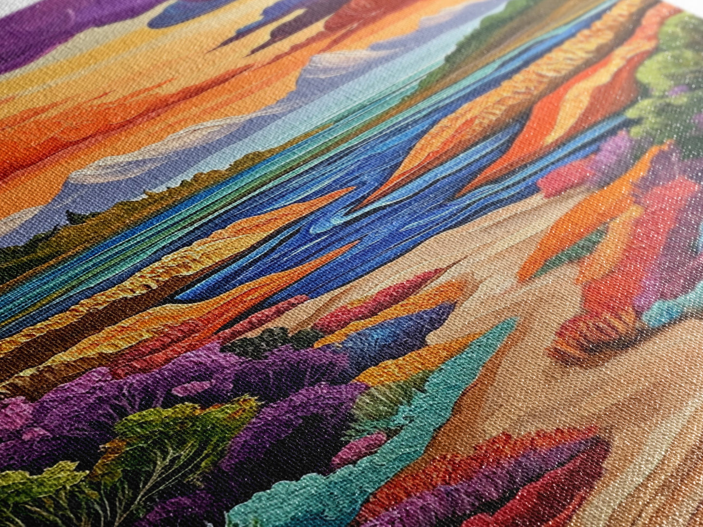 Mountains River, Clouds, Autumn, Framed Canvas Print, Bold Fall Landscape Art, Cozy Cabin Decor, Nature Lover Living Room Accent