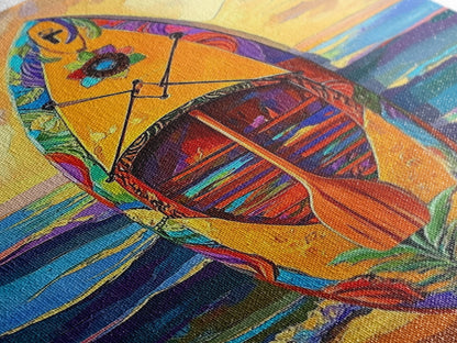 Yellow Surfboard Art, Vibrant Paddle Print, Colorful Beach Decor, Coastal Ocean Wall, Framed Canvas Print, Bathroom Wall Art, tropical art