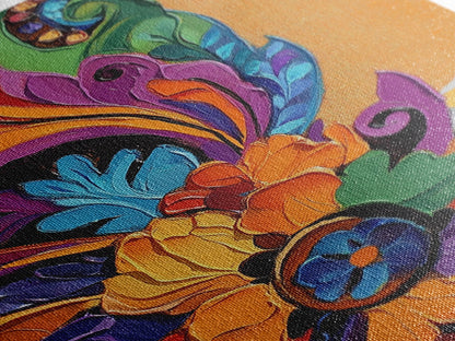 Fiesta Flower, Southwest Pattern, Mexican Style, Bright Floral, Framed Canvas Print, Kitchen Wall Art, folk boho art, vibrant decor