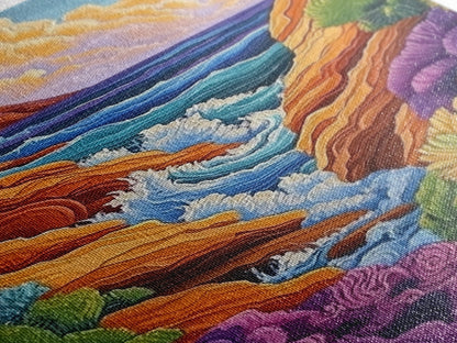 Wild Coast, Ocean Energy, Bold Waves, Colorful Rocks, Canvas Print, Eclectic Wall Art, Coastal Retreat Decor, Psychedelic Ocean Art