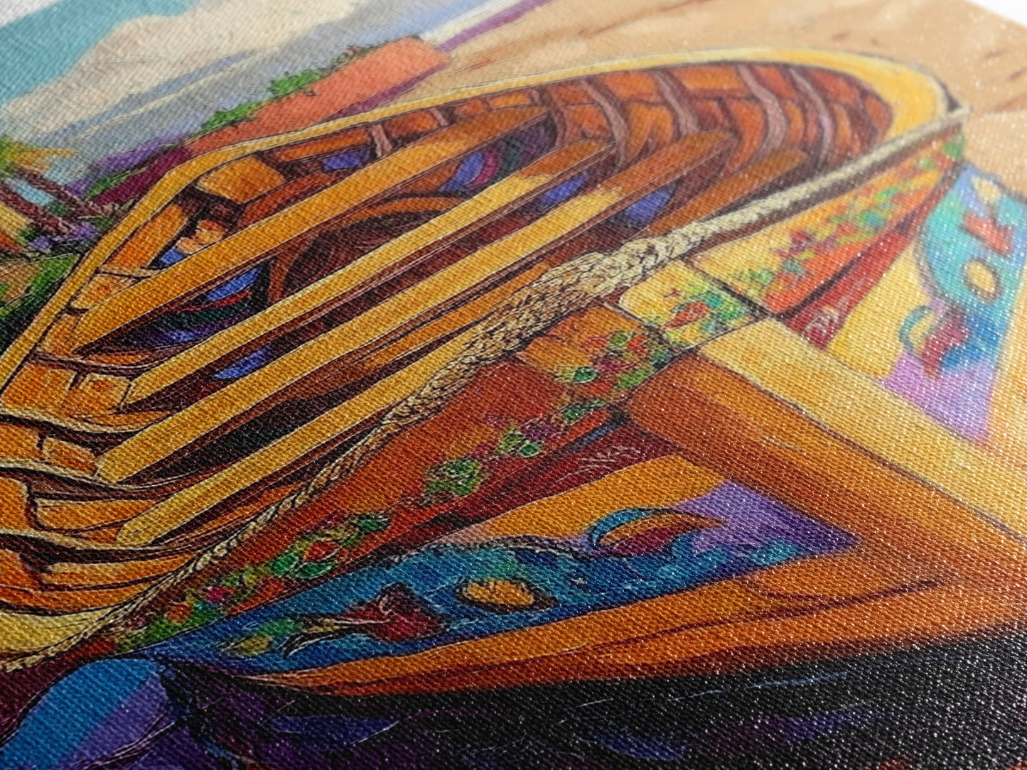 Painted Boat, Coastal Home, Nautical Style, Vibrant Beach Scene, Seaside Decor, Bathroom Wall Art, Canvas Print, Summer Vibes Art