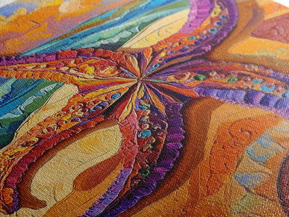 Starfish Closeup, Vibrant Shore, Ocean Texture, Coastal Beauty, Framed Canvas Print, Bathroom Wall Art, Beach House Decor, Seaside Boho Art