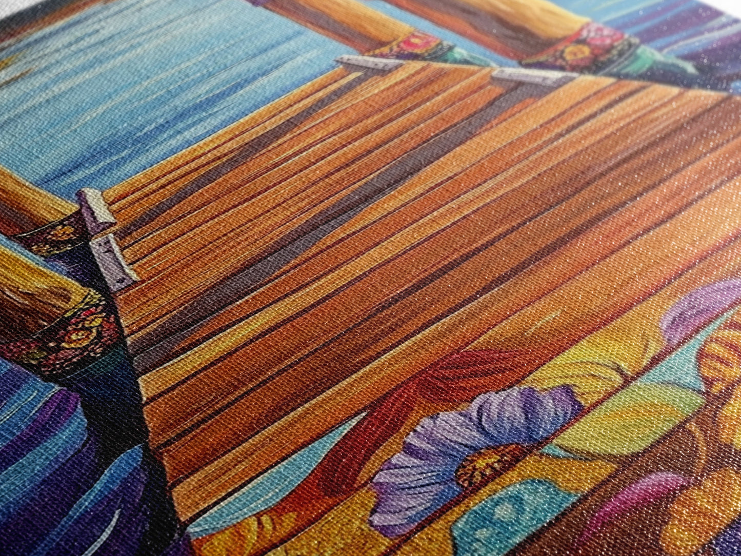 Painted Dock Scene, Vibrant Water Art, Lake House Decor, Canvas Print, Boho Coastal Wall Art, Summer Vibes, Nature Inspired