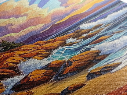 Rocky Beach Landscape, Dramatic Sky Scene, Coastal Ocean View, Canvas Print, Fall Nature Decor, Living Room Wall Art