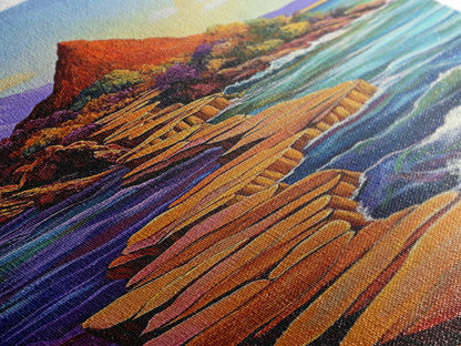 Island Pathway, Ocean Steps, Dreamy Seascape, Colorful Rocks, Framed Canvas Print, Hallway Wall Art, Coastal Home Decor, Zen Art