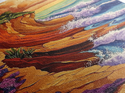 Waves Cliffs, Nature Surf, Canvas Print dramatic ocean surf painting, coastal boho landscape art, Living Room Wall Art, beachy decor