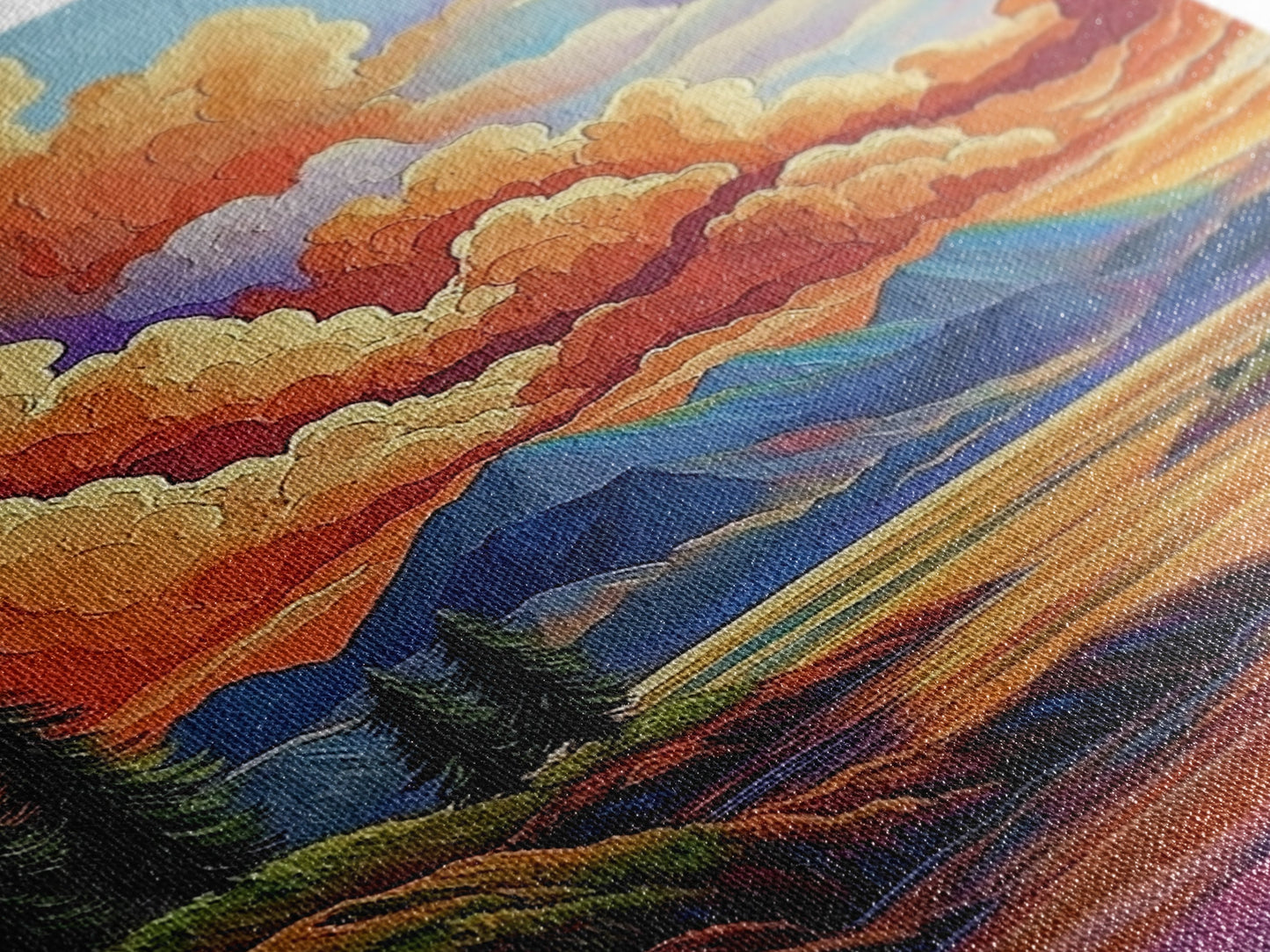 Mountains Lake, Sky Reflection, Canvas Print sunset mountain scene wall decor, serene nature landscape painting, Living Room Wall Art