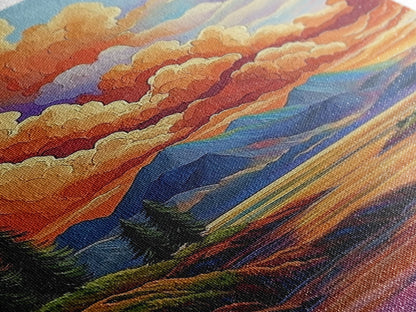 Mountains Lake, Sky Reflection, Canvas Print sunset mountain scene wall decor, serene nature landscape painting, Living Room Wall Art