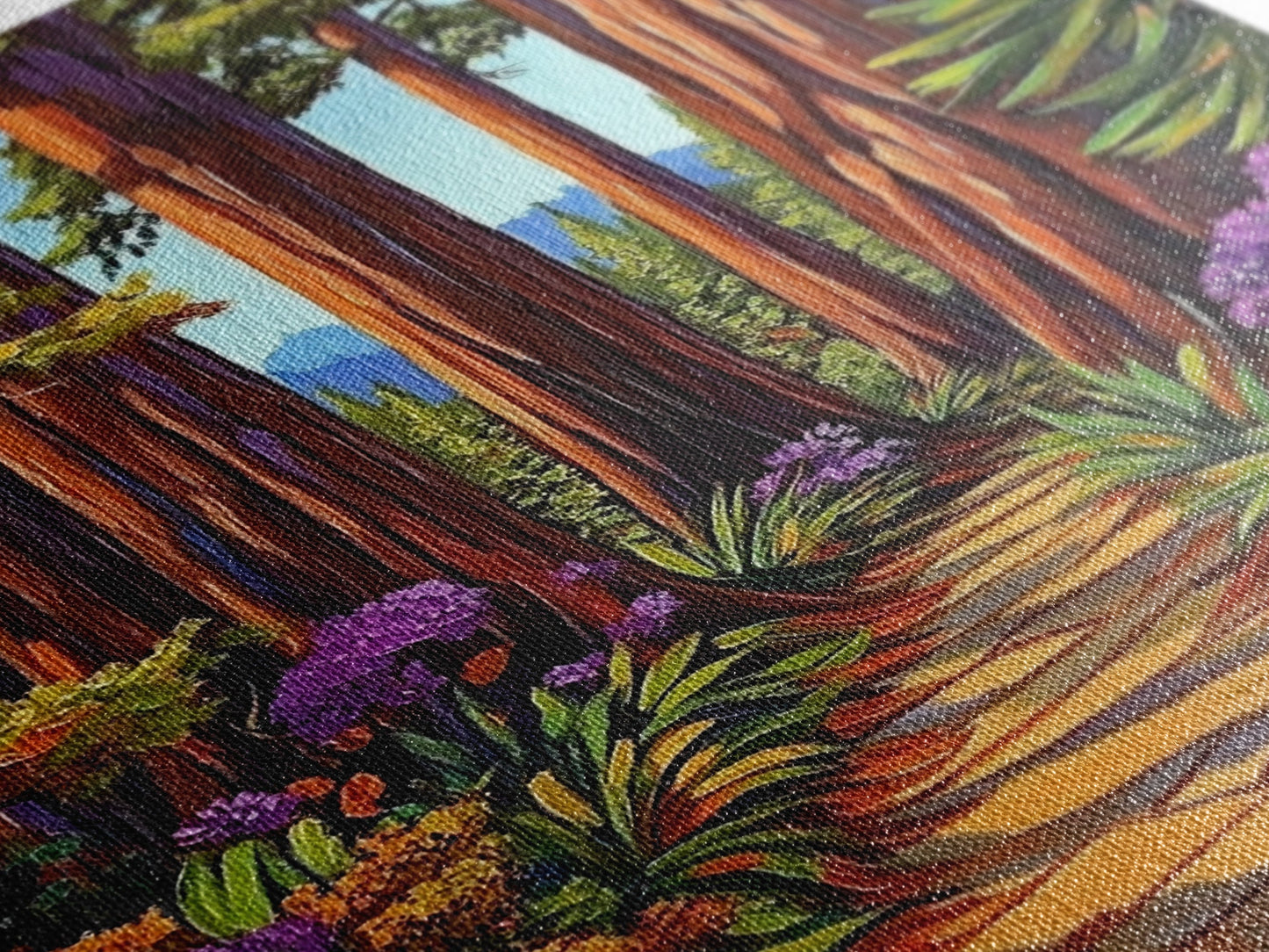 Forest Trail Trees, Nature, Canvas Print enchanted forest path wall art, redwoods hiking trail decor, Living Room Wall Art, boho vibes