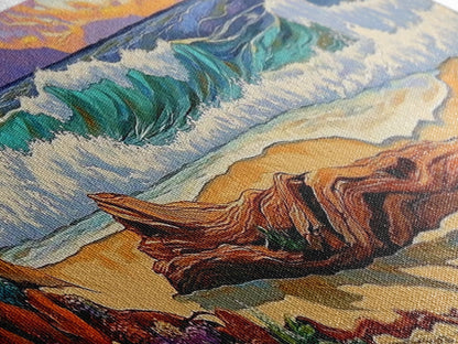 Ocean Shore Driftwood, Seaside Flower Art, Nature Landscape, Framed Canvas Print, Coastal Living Room or Beach House Wall Art