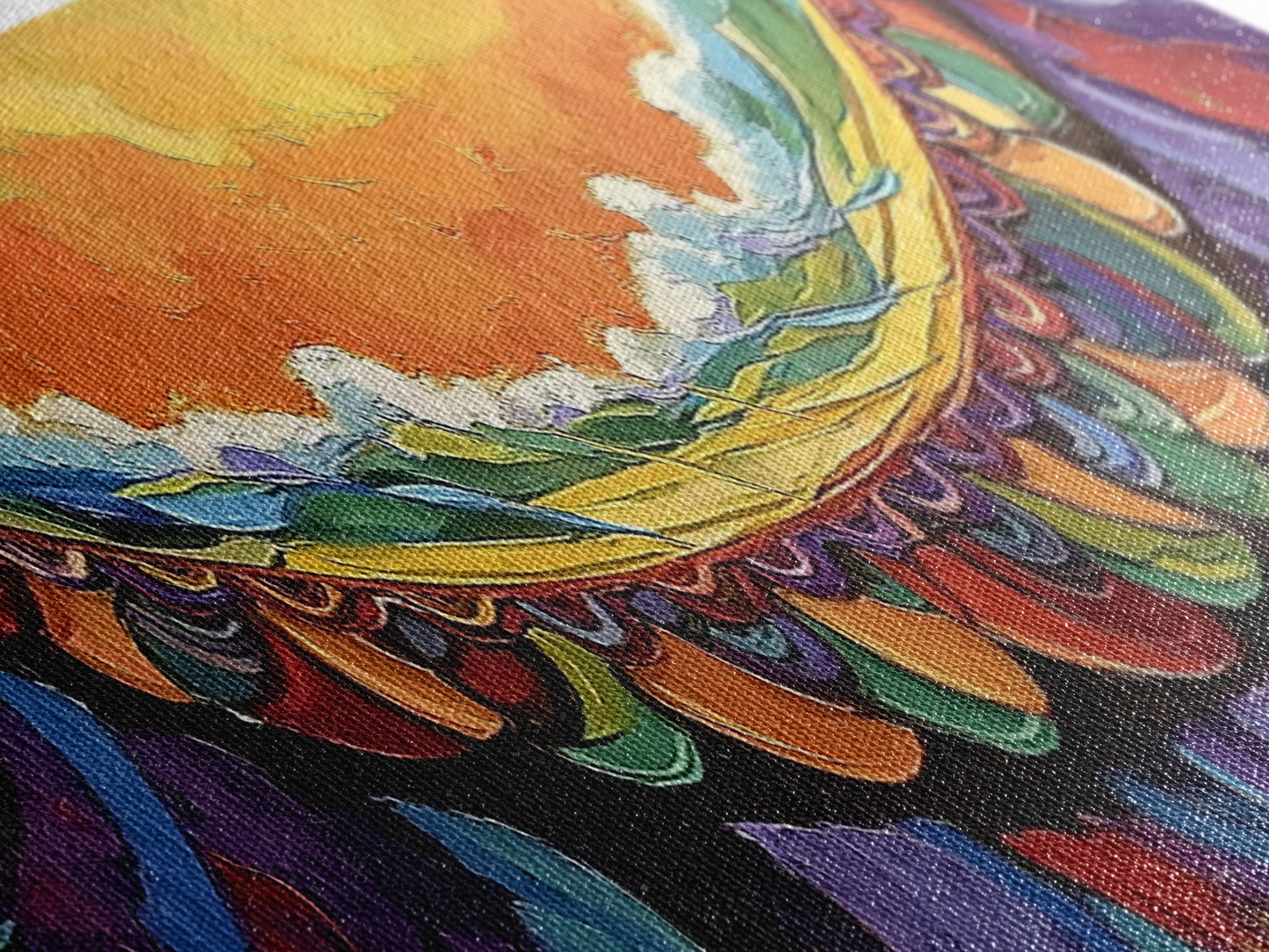 Carnival Wave, Festive Ocean, Playful Waters, Framed Canvas Print, beach bathroom art, coastal fun painting, surf wall decor