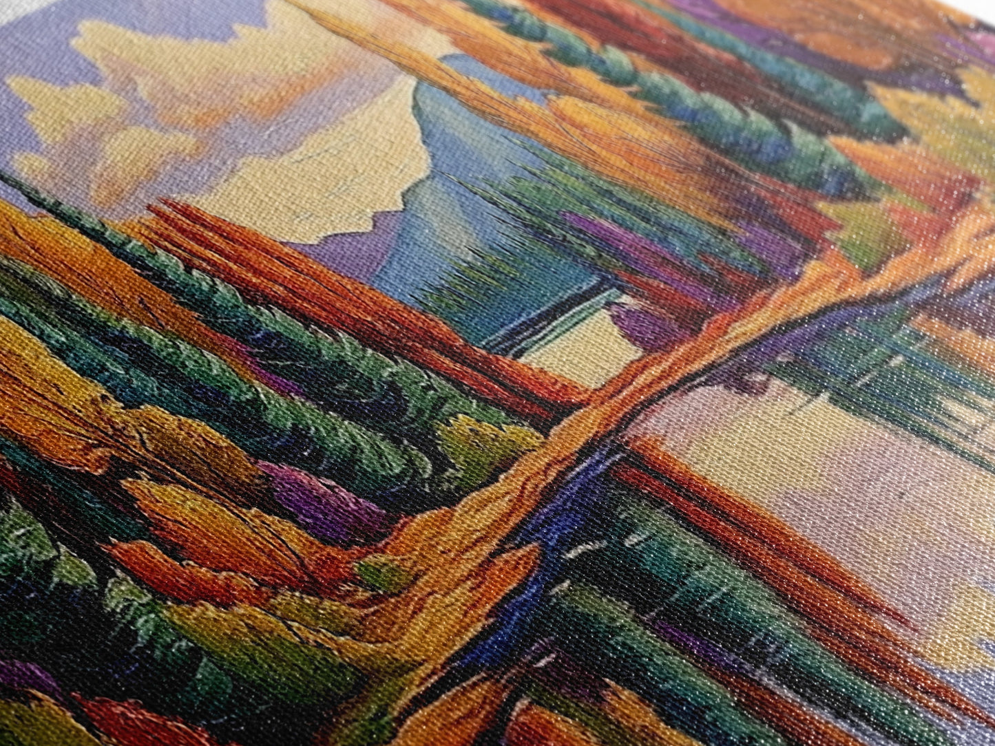 Autumn Reflections Painting, Lakeside Forest Landscape, Fall Color Trees, Framed Canvas Print, Cabin Wall Art, Cozy Living Room