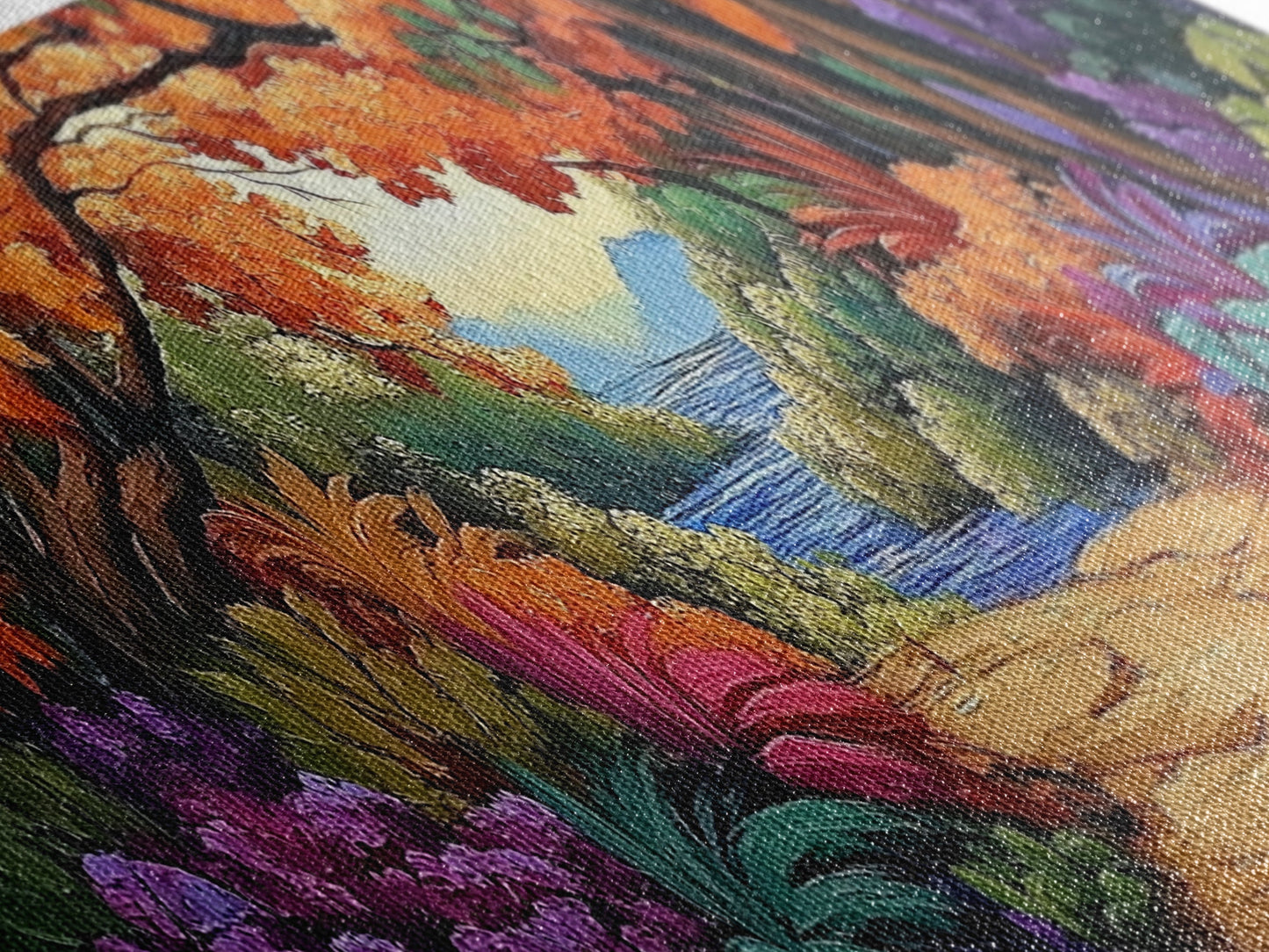 Autumn Archway, Colorful Path, Forest Lake, Vibrant Trees, Framed Canvas Print, Entryway Wall Art, Fall Nature Scene, Boho Art