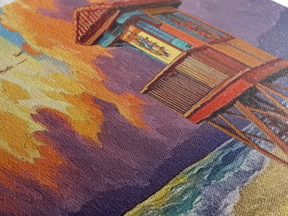 Lifeguard Tower Glow, Beach Sunset Scene, Holiday Decor, Framed Canvas Print, coastal art, tropical beach home, fall season decor