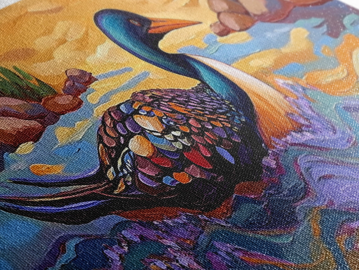 Loon Painting, Tranquil Waters, Sunset Paddle, Colorful Feathers, Framed Canvas Print, lake house art, wildlife nature decor