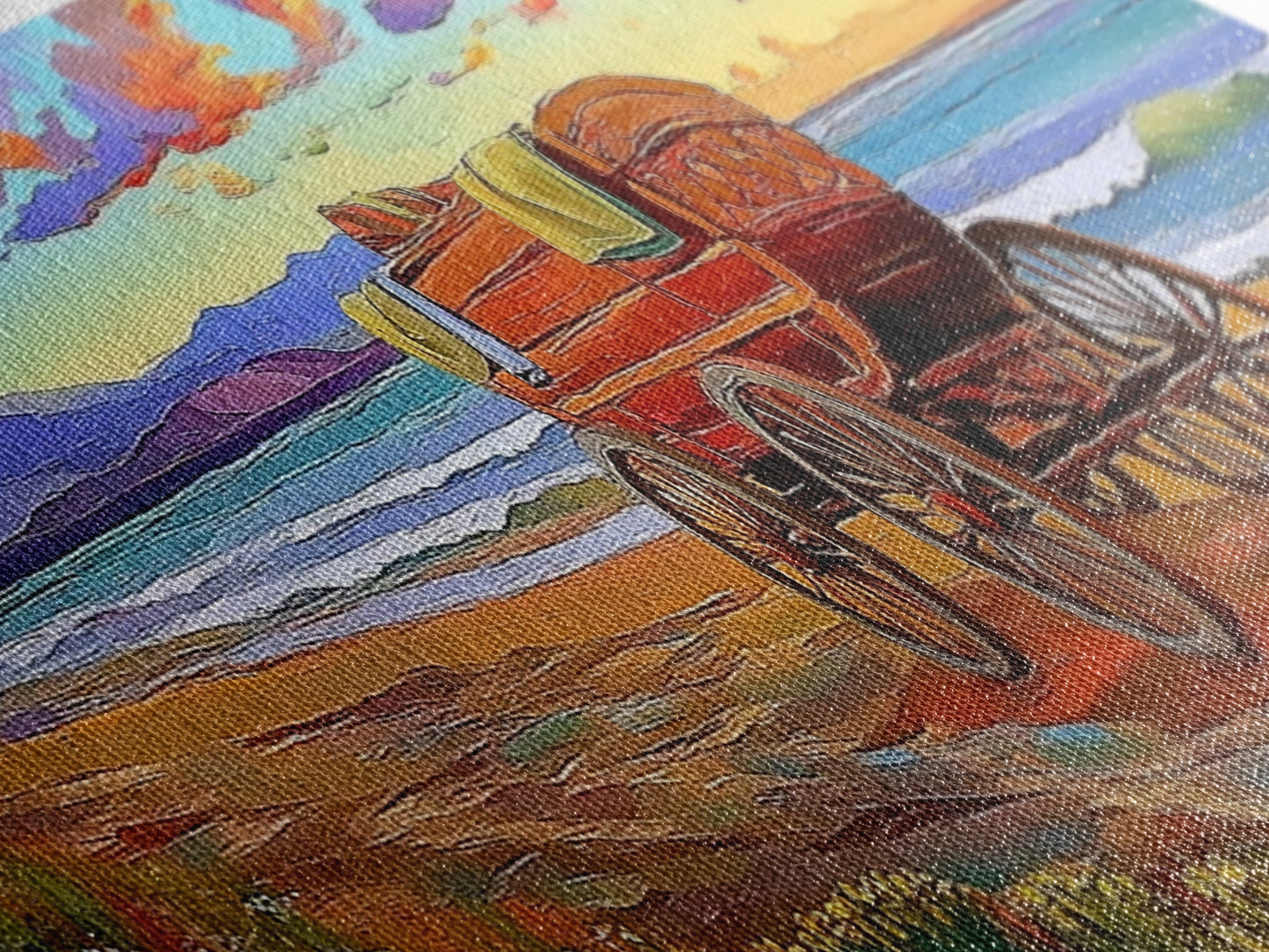 Wagon Beach, Country Ocean, Sunset Retreat, Rustic Cart, Framed Canvas Print, Farmhouse Coastal Art, Entryway Western Decor