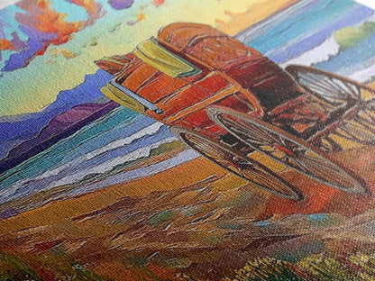 Wagon Beach, Country Ocean, Sunset Retreat, Rustic Cart, Framed Canvas Print, Farmhouse Coastal Art, Entryway Western Decor